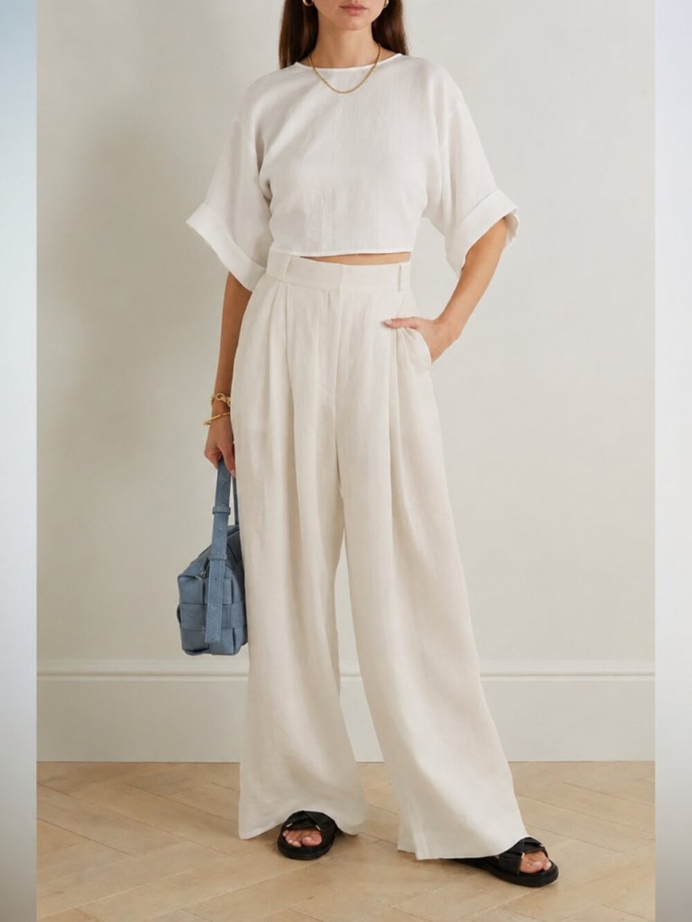 NWT TRR Three Graces London Women's Molly Linen Wide-Leg Pants Ivory 8